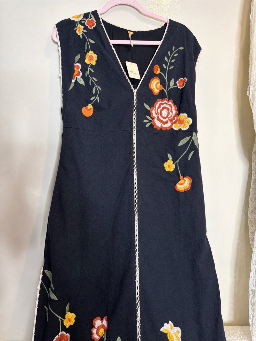 Free People Bo Embroidered Sleeveless Tie Waist Maxi Dress S - Picture 6 of 10